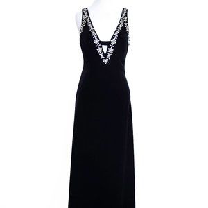 Stunning Vintage 90s Niki Velvet Formal Long Dress Gown Beaded Black 6 Small